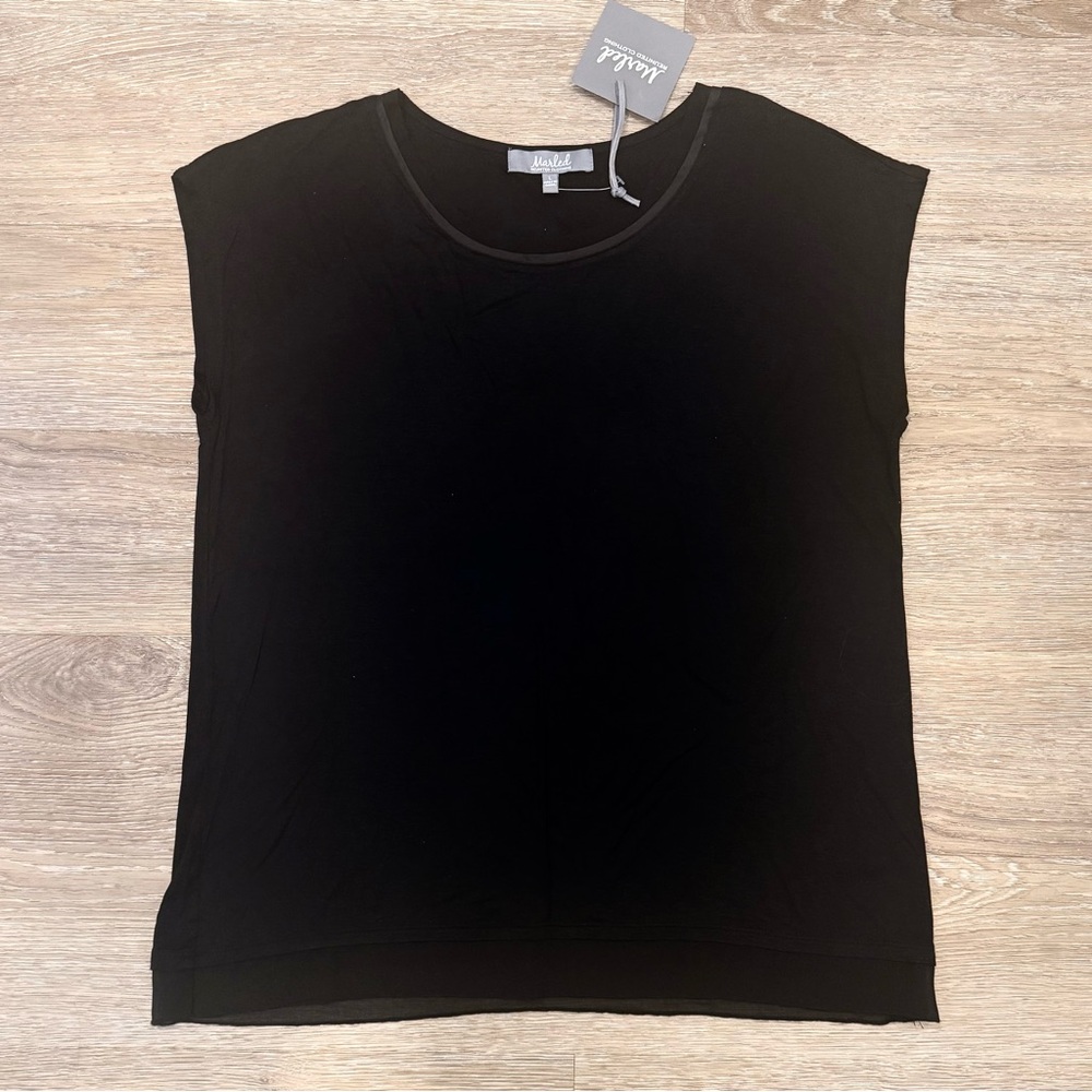 Black Sleeveless Sheer Trimmed Women's Top